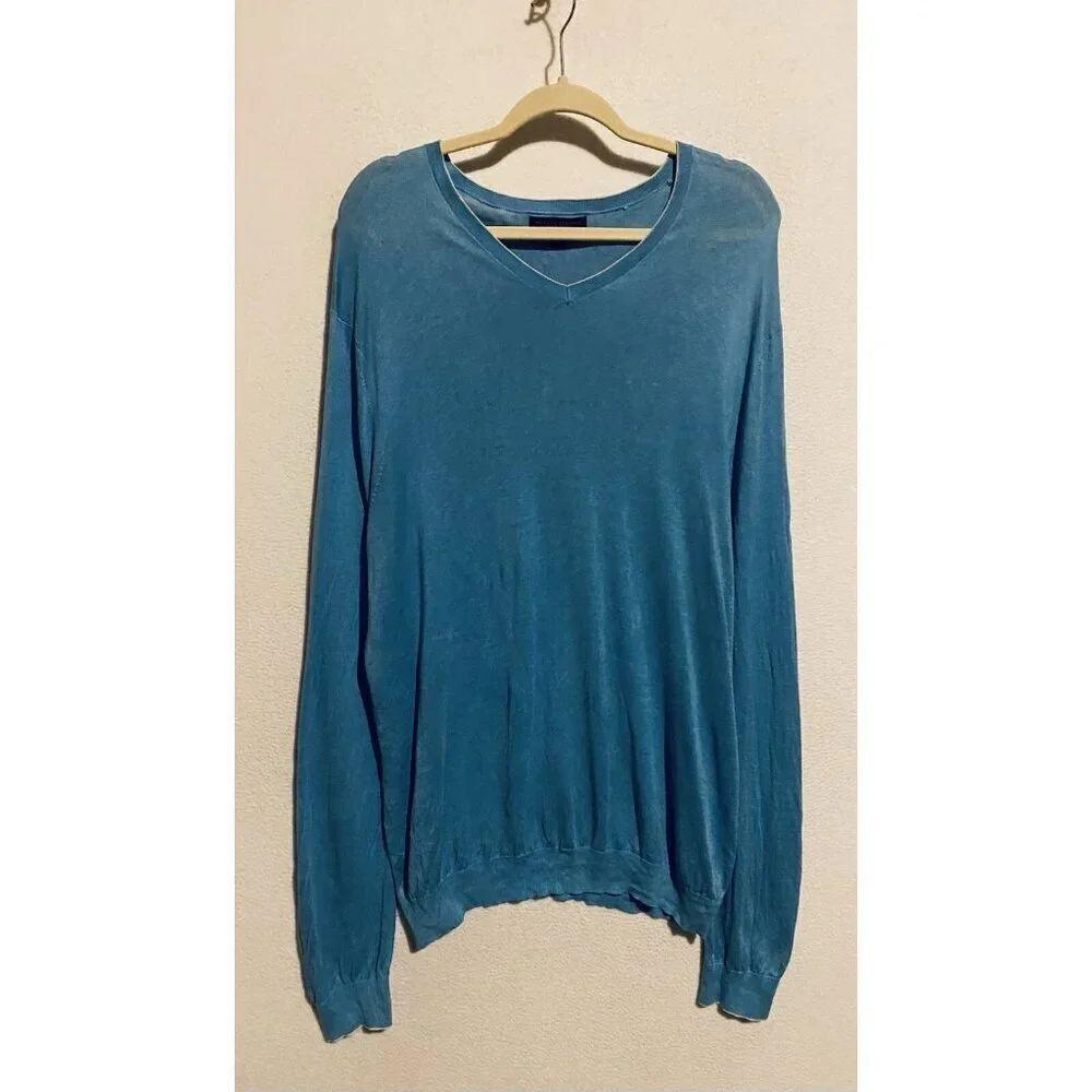 Banana Republic Sweater Mens XL Blue V Neck Silk Linen Lightweight Preppy